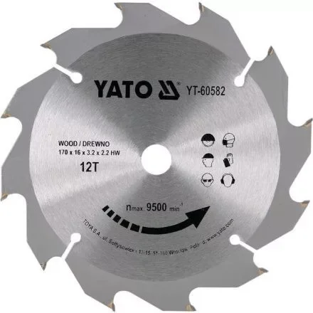 YATO Fűrésztárcsa fához 170 x 16 x 2,2 mm / 12T (YT-60582) Expressz szállítás