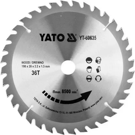 Azonnal elérhető YATO Fűrésztárcsa fához 190 x 20 mm 36T (YT-60635)