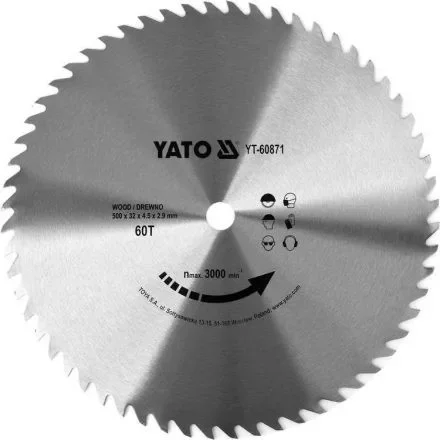 Újdonság YATO Fűrésztárcsa fához 500x32mm 60T (YT-60871)