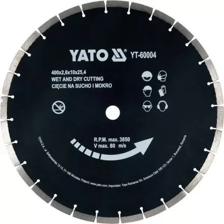 YATO Gyémánt vágótárcsa 400 x 3,6 x 10,0 x 25,4 mm szegmentált (YT-60004) Vásárlói kedvenc