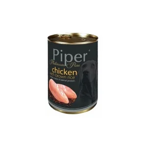 Végkiárusítás PIPER PLATINUM PURE csirke barna rizzsel, kutyakonzerv, 400 g
