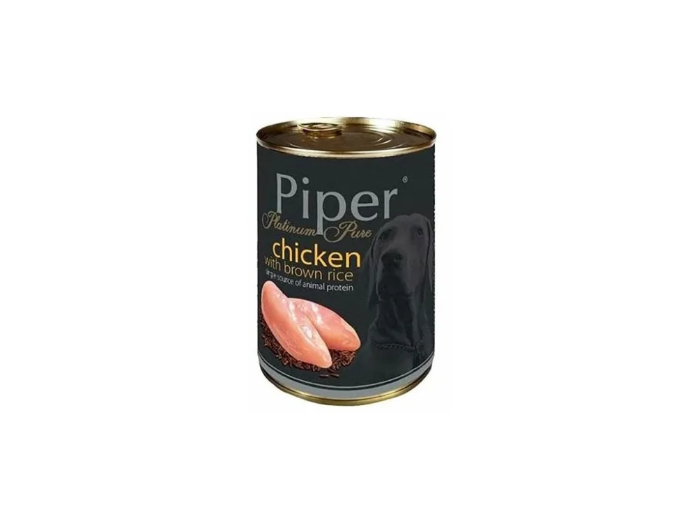 Végkiárusítás PIPER PLATINUM PURE csirke barna rizzsel, kutyakonzerv, 400 g