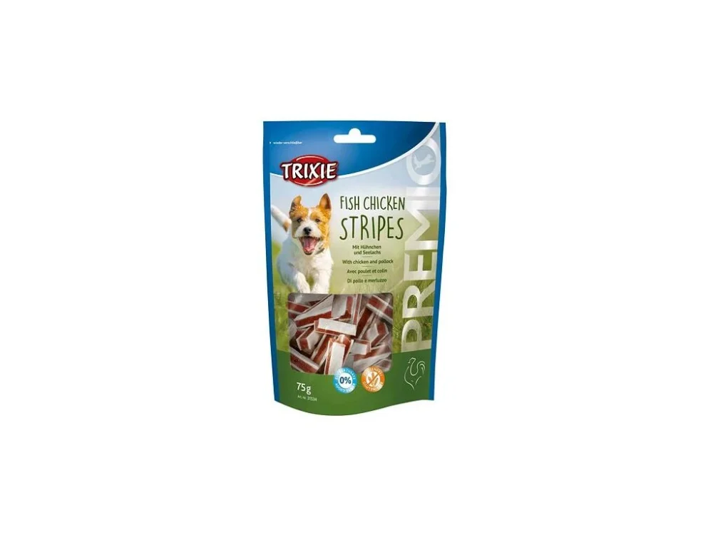 Biztonságos vásárlás Premio STRIPES Világos csirke- tőkehal csíkok 75 g