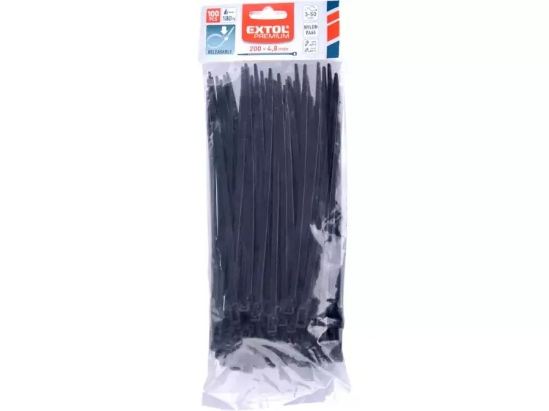 Extol Premium kábelkötegelő 4,8×200mm, fekete nylon, 100db (8856254) Csak ma