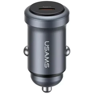 Alacsony ár Usams CC321 autós töltő Type-C aljzat (30W, PD gyorstöltő) SÖTÉTSZÜRKE