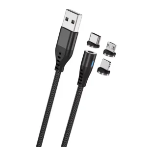 Végkiárusítás Maxlife töltőkábel 3in1 (USB - Type-C/lightning/microUSB, 100cm, mágneses) FEKETE