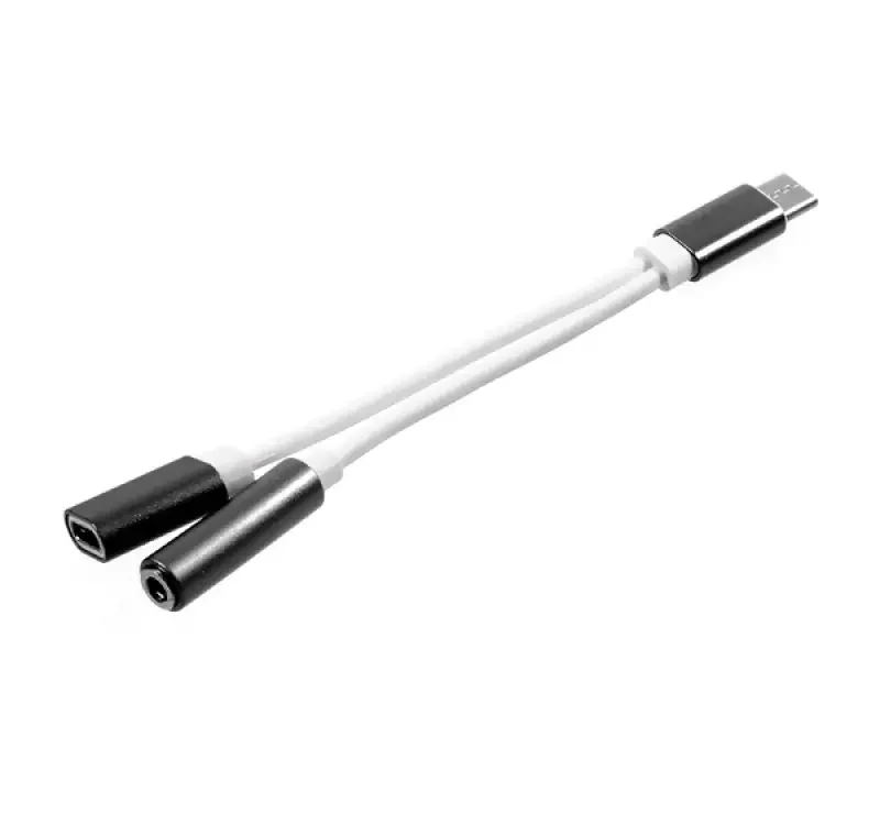 Outlet Audió adapter és töltőkábel (elosztó, Type-C + 3.5mm jack aljzat - Type-C) FEKETE