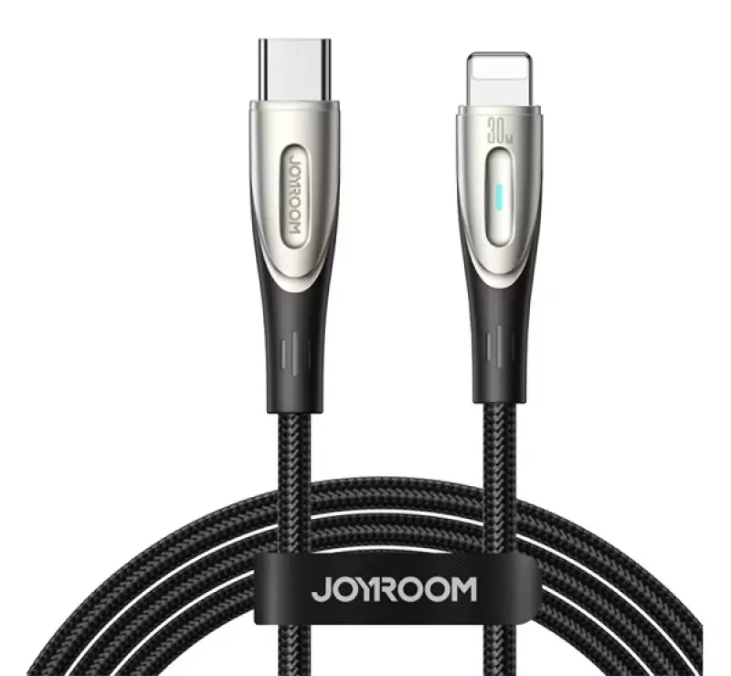 JOYROOM STAR-LIGHT adatkábel (Type-C - lightning, 30W, 120cm, gyorstöltő, LED jelzés) FEKETE Legjobb ár