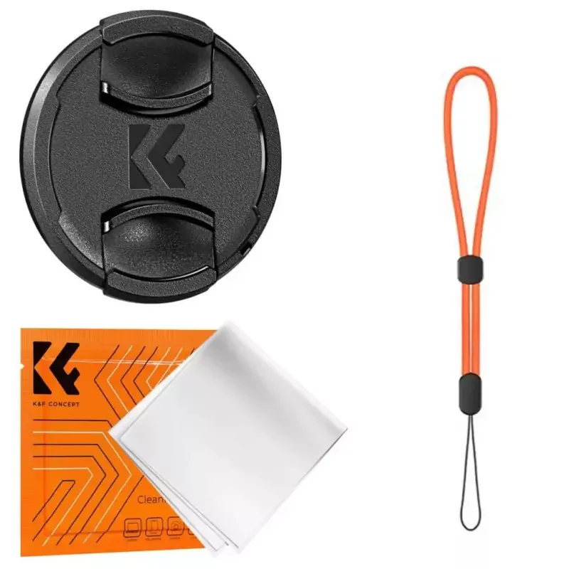 K&F Concept objektívvédő sapka zsinórral + törlőkendő, 58mm (KF-2070) Népszerű