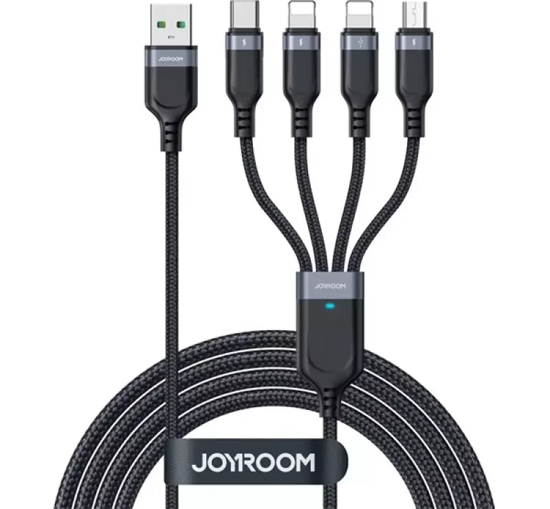 Szezonális akció JOYROOM adatkábel 4in1 (USB - Type-C/2 lightning/microUSB, 3.5A, gyorstöltő, 120cm) FEKETE