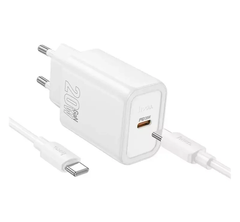 Utolsó esély HOCO N60 hálózati töltő Type-C aljzat (20W, PD gyorstöltő 3.0 + Type-C kábel) FEHÉR