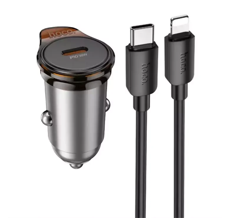 Exkluzív ajánlat HOCO NZ16 autós töltő Type-C aljzat (30W, PD gyorstöltő + lightning kábel) SÖTÉTSZÜRKE