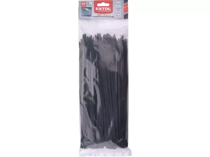 Extol Premium kábelkötegelő 4,6×280mm 100db, EXTRA, fekete nylon (8856234) Vedd meg most