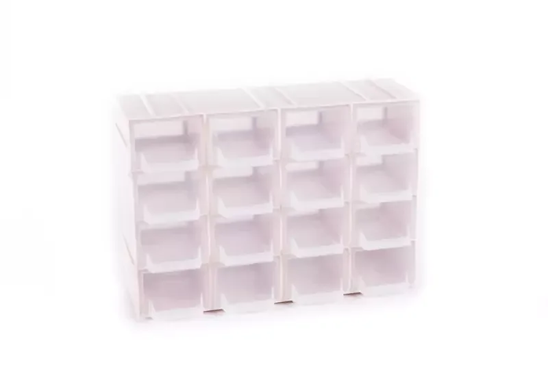 Outlet Csavartartó doboz 16 fiókos, műanyag 22x7x15cm - szürke (278)