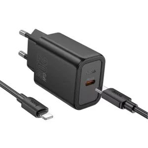 Ajánlat HOCO N60 hálózati töltő Type-C aljzat (20W, PD gyorstöltő 3.0 + lightning kábel) FEKETE
