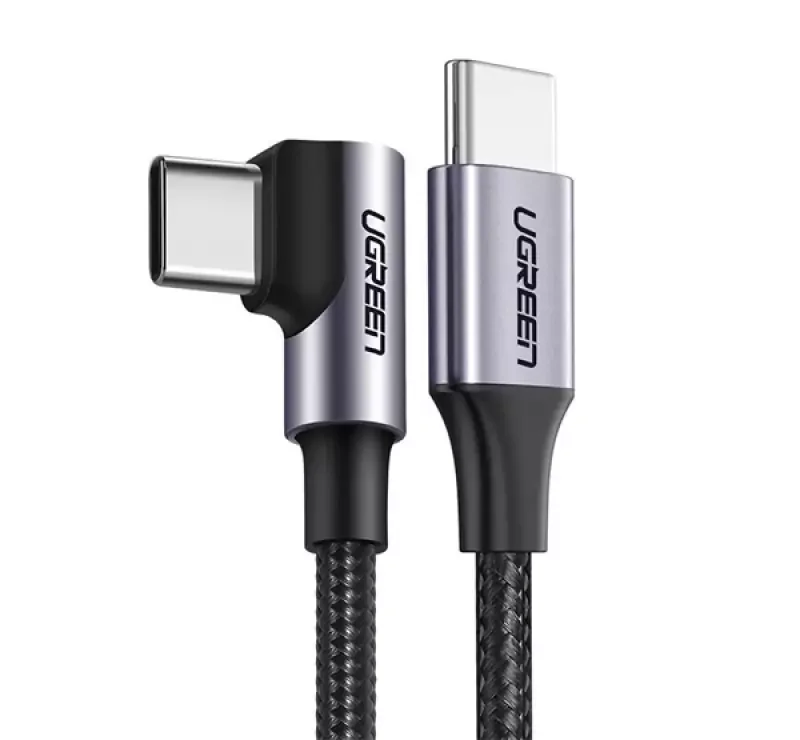 Utolsó esély Ugreen US255 adatkábel (Type-C - Type-C, 3A, gyorstöltő 3.0, 100cm, 90 fokos) FEKETE