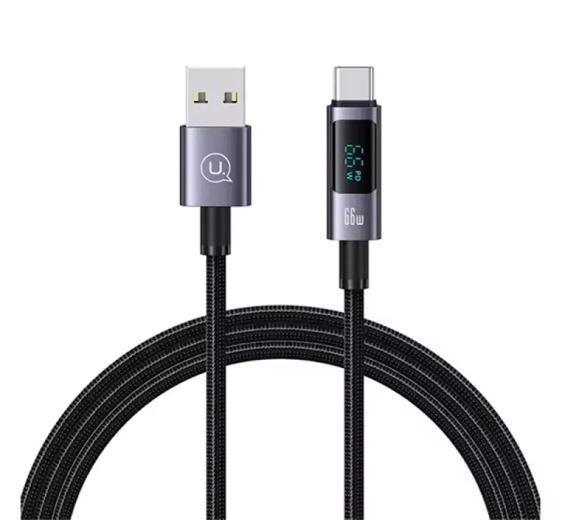 Usams SUFENG adatkábel (USB - Type-C, 66W, gyorstöltő, 120cm, LED kijelző) SÖTÉTSZÜRKE Exkluzív ajánlat