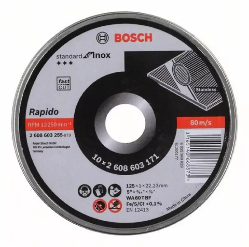 Csak ma Bosch Standard for Inox Rapido darabolótárcsa 10 darab visszazárható bádogdobozban, 125 mm