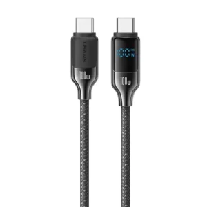 Akciós ár Usams HX adatkábel (Type-C - Type-C, 100W, PD gyorstöltő, cipőfűző, LED kijelző, 120cm) FEKETE