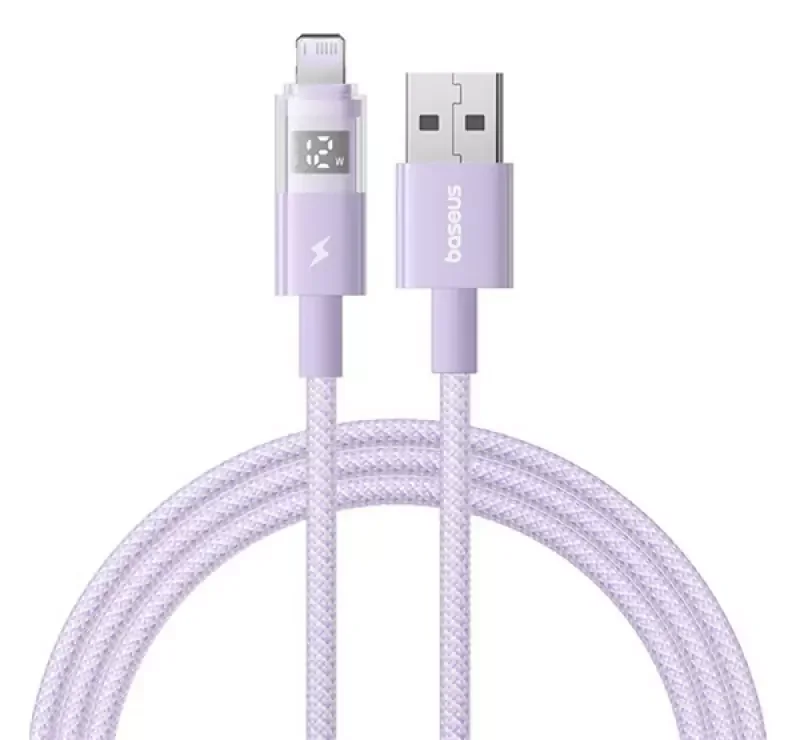 Outlet Baseus DISPLAY II adatkábel (USB - lightning, 2.4A, gyorstöltő, cipőfűző, LED kijelző, 100cm) LILA