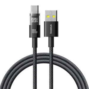 Vedd meg online Baseus DISPLAY II adatkábel (USB - Type-C, 100W, gyorstöltő, cipőfűző, LED kijelző, 100cm) FEKETE