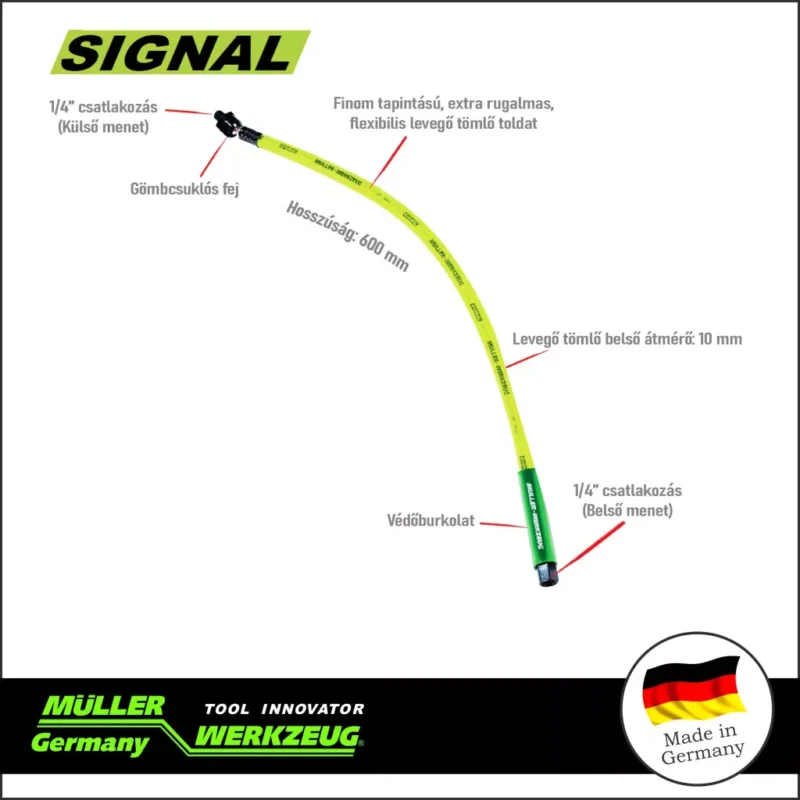 MLR-290 434 | Levegős cső -toldó- 1/4" KM gömbcsuklós, superflexi 600 mm -MÜLLER Gyors kiszállítás